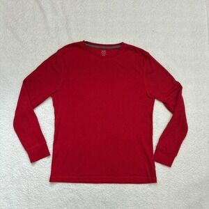 Old Navy Red Thermal-Knit Shirt – Classic Workwear Layer with Ribbed Cuffs